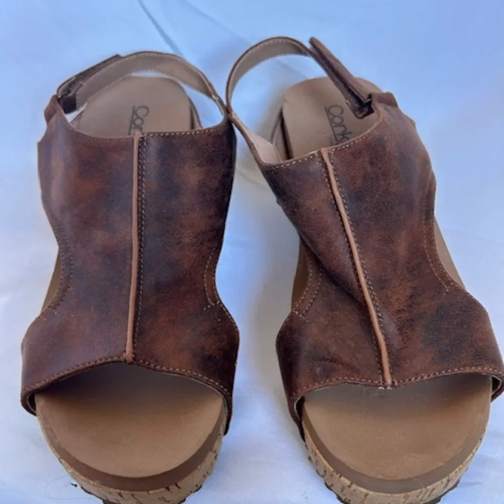 Corkys Sandals Womens Size 9 Cork Comfort Wedge Shoes Carley Brown Earthy Studs - Picture 2 of 8